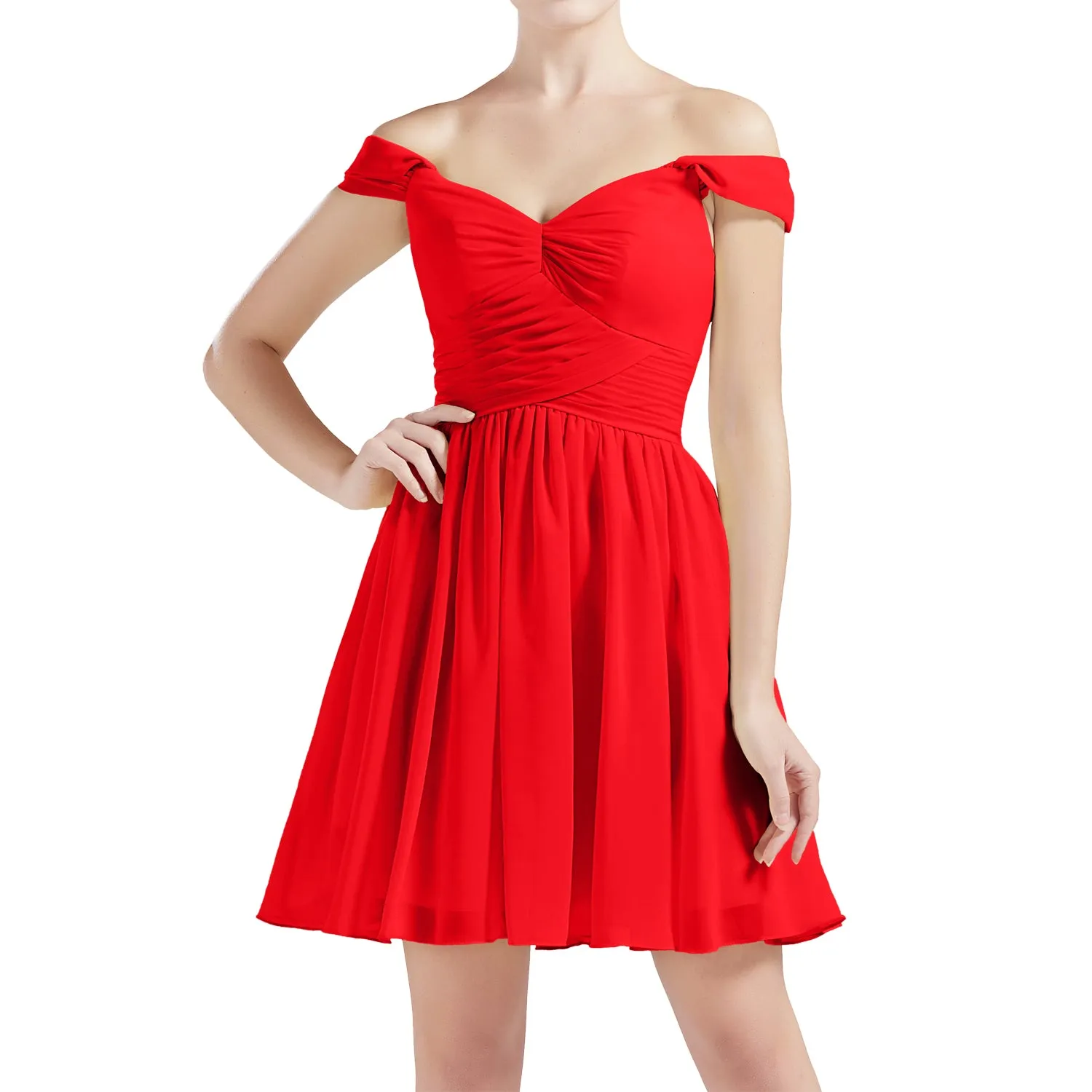 MACloth Women Off Shoulder Short Chiffon Wedding Party Bridesmaid dresses BD MoH