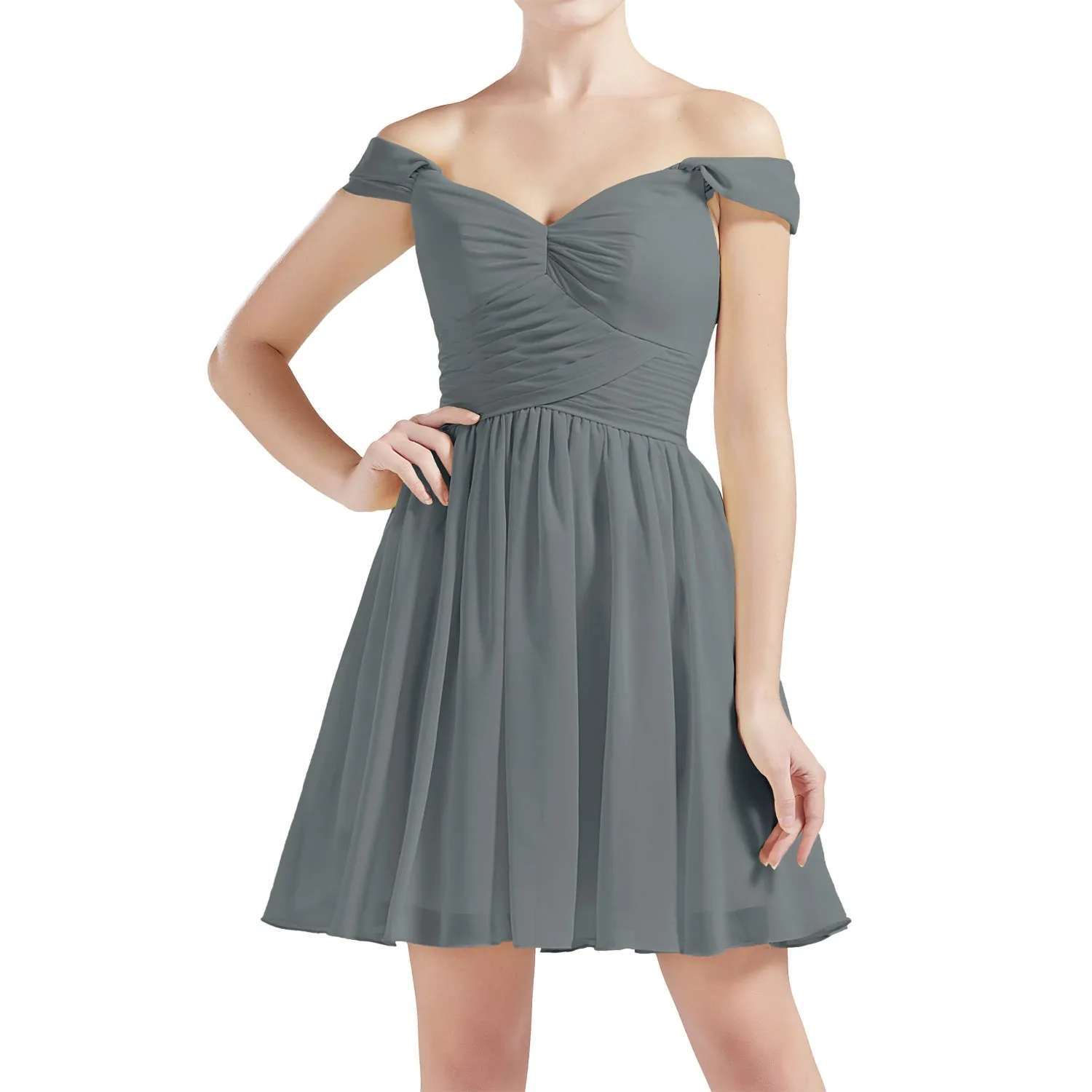 MACloth Women Off Shoulder Short Chiffon Wedding Party Bridesmaid dresses BD MoH