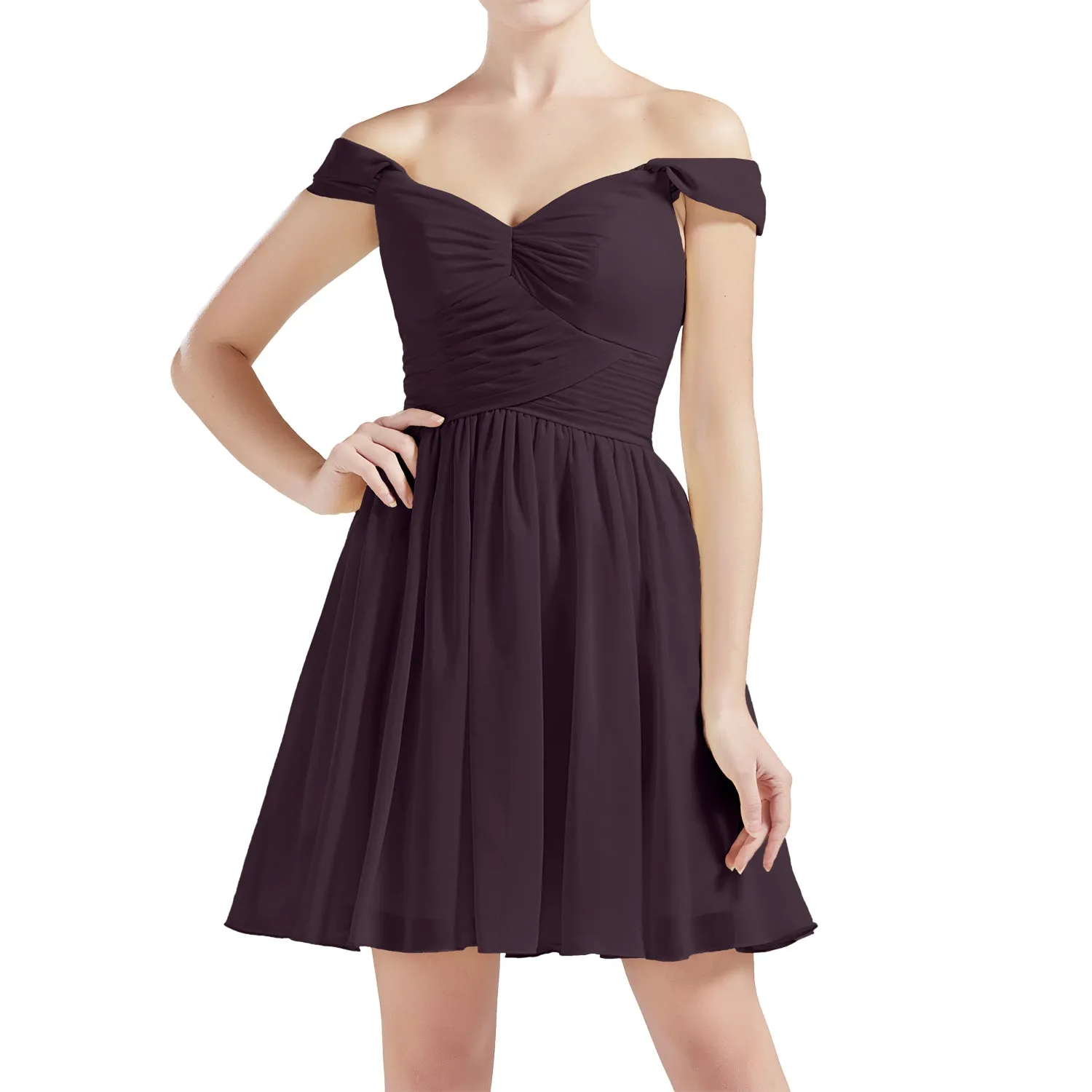 MACloth Women Off Shoulder Short Chiffon Wedding Party Bridesmaid dresses BD MoH