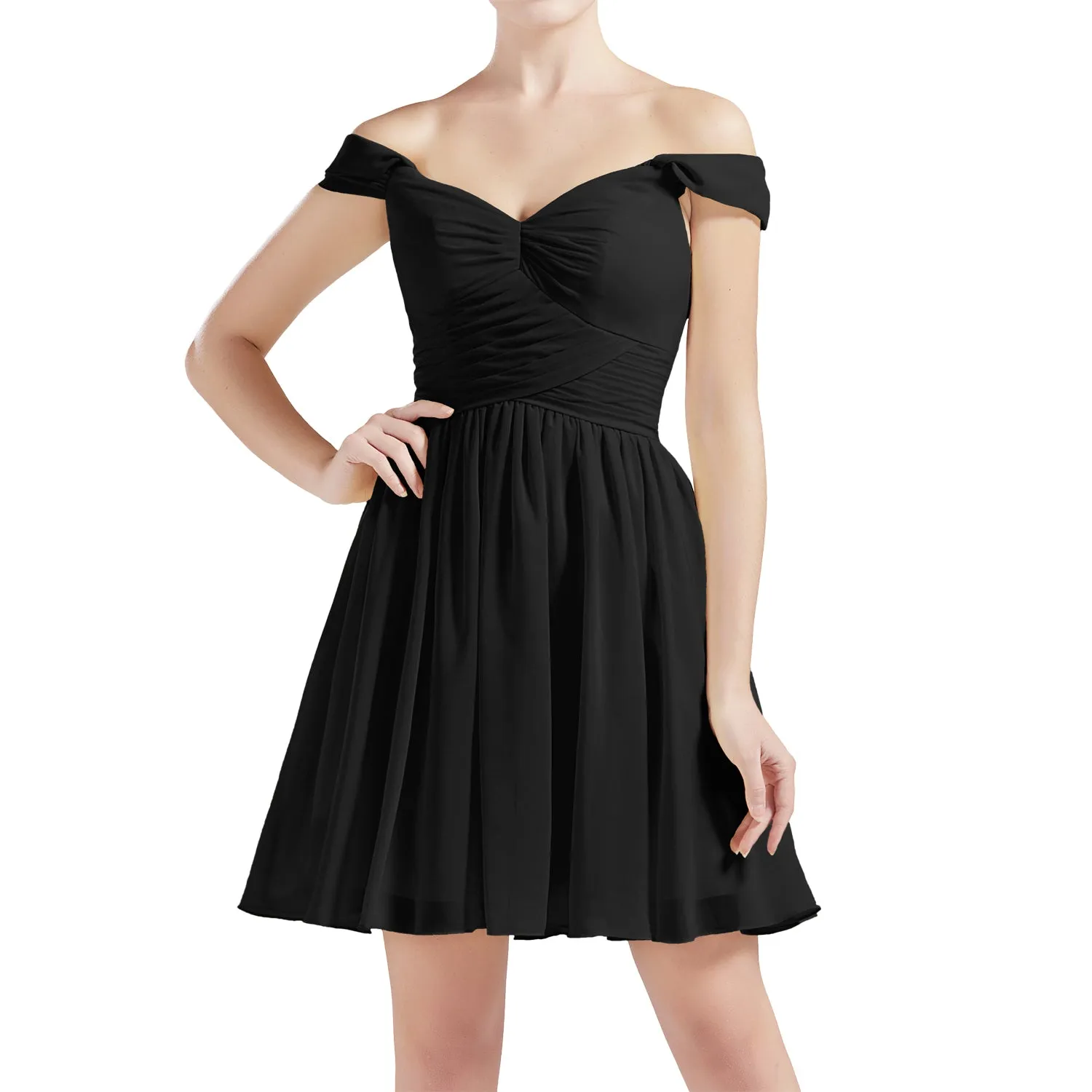 MACloth Women Off Shoulder Short Chiffon Wedding Party Bridesmaid dresses BD MoH