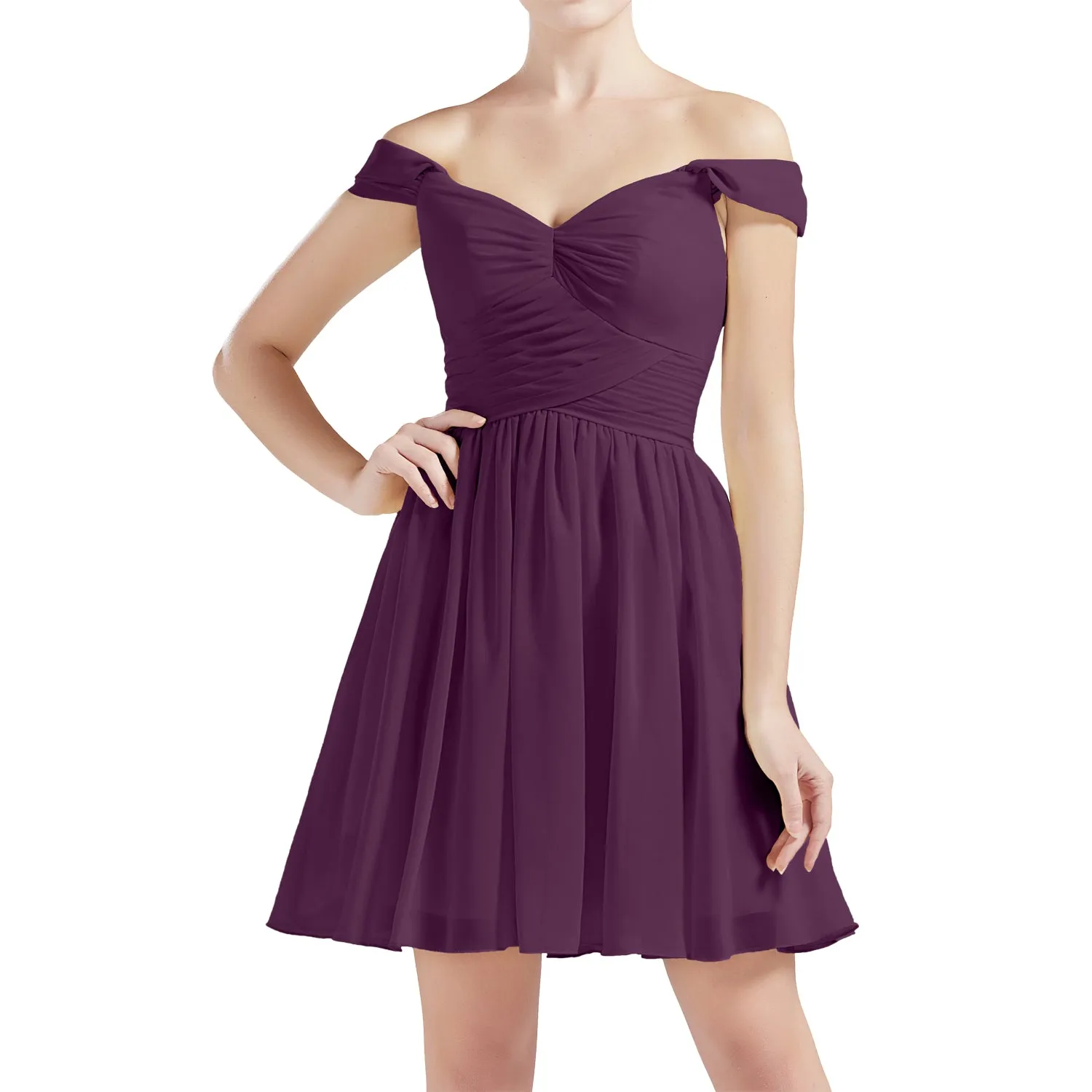 MACloth Women Off Shoulder Short Chiffon Wedding Party Bridesmaid dresses BD MoH