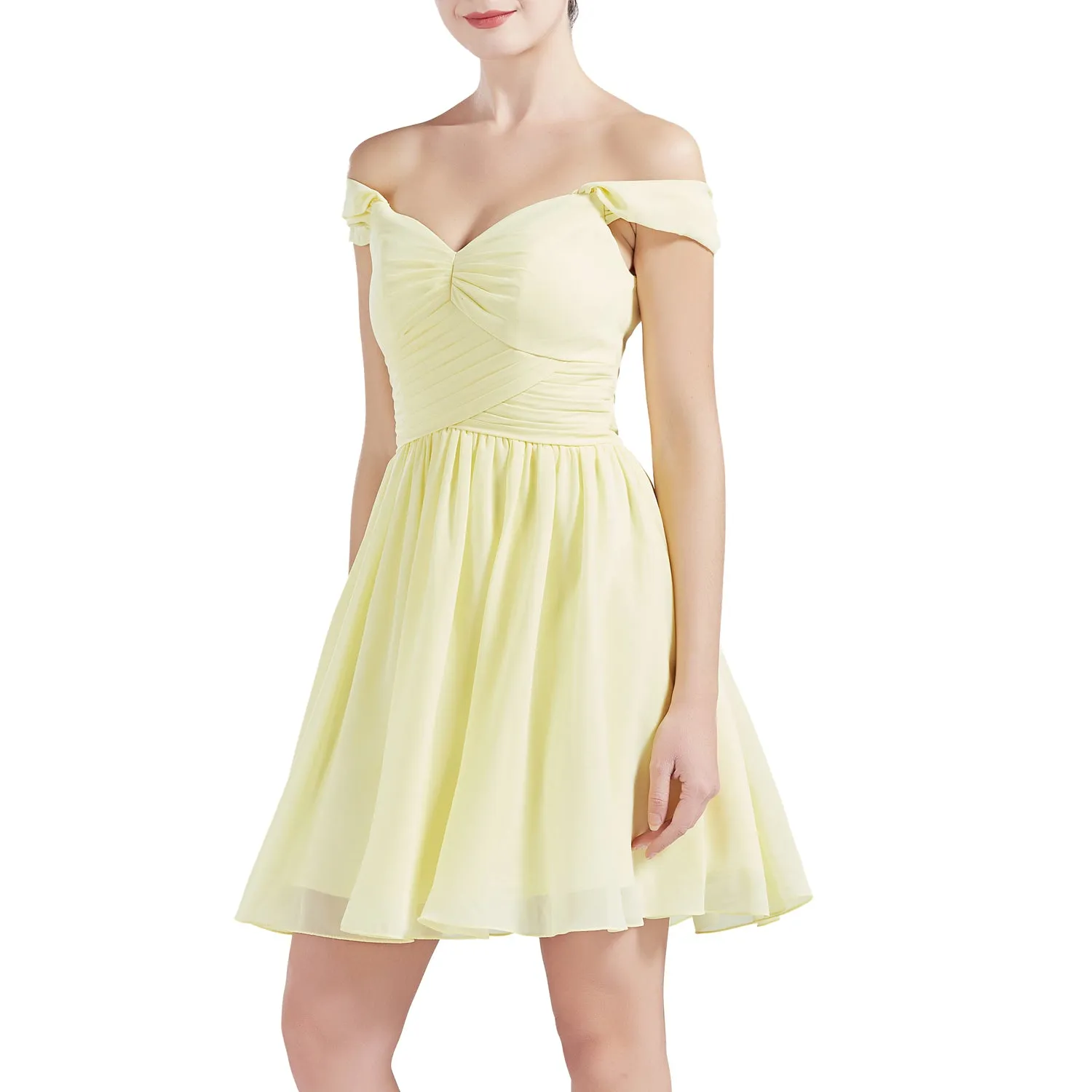 MACloth Women Off Shoulder Short Chiffon Wedding Party Bridesmaid dresses BD MoH