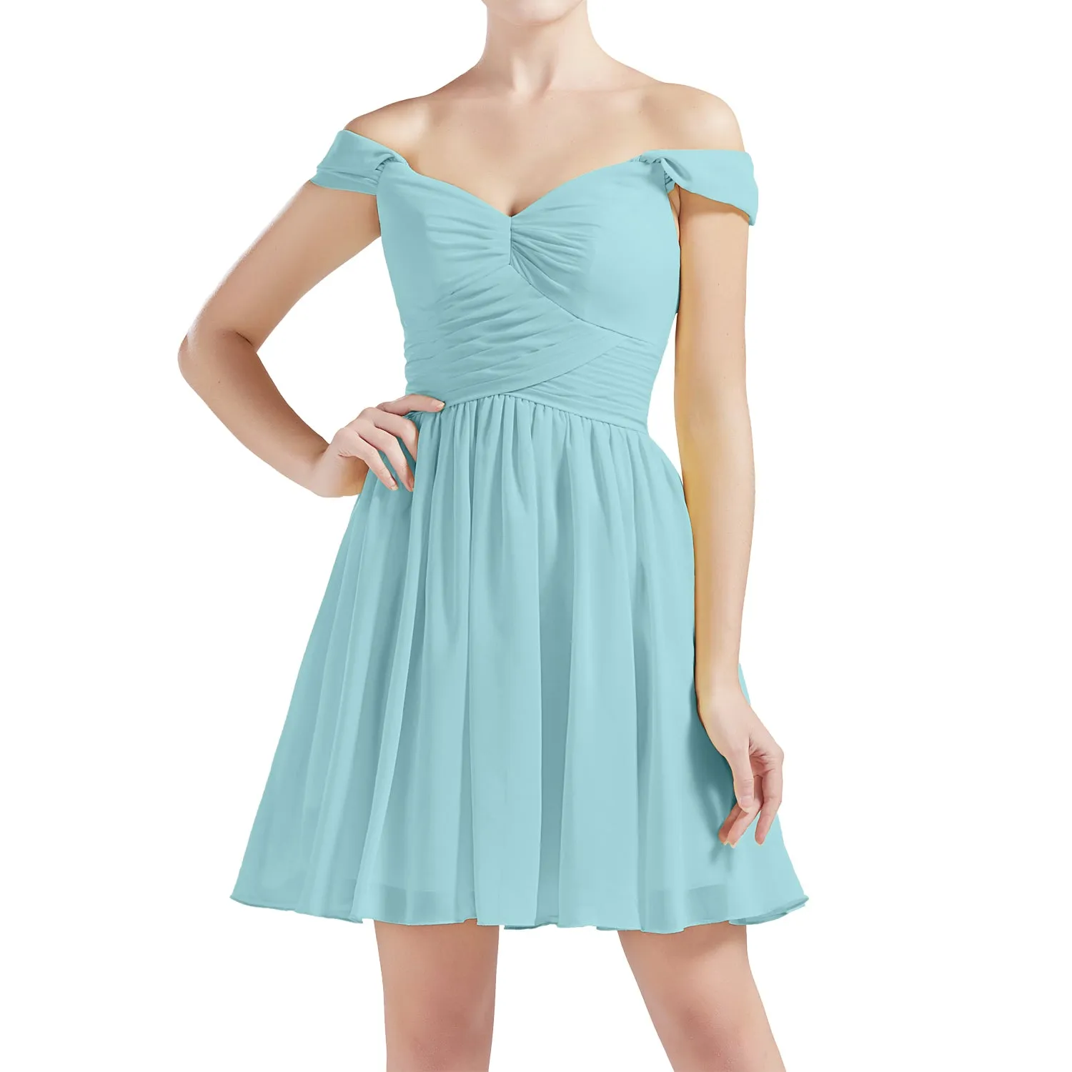 MACloth Women Off Shoulder Short Chiffon Wedding Party Bridesmaid dresses BD MoH