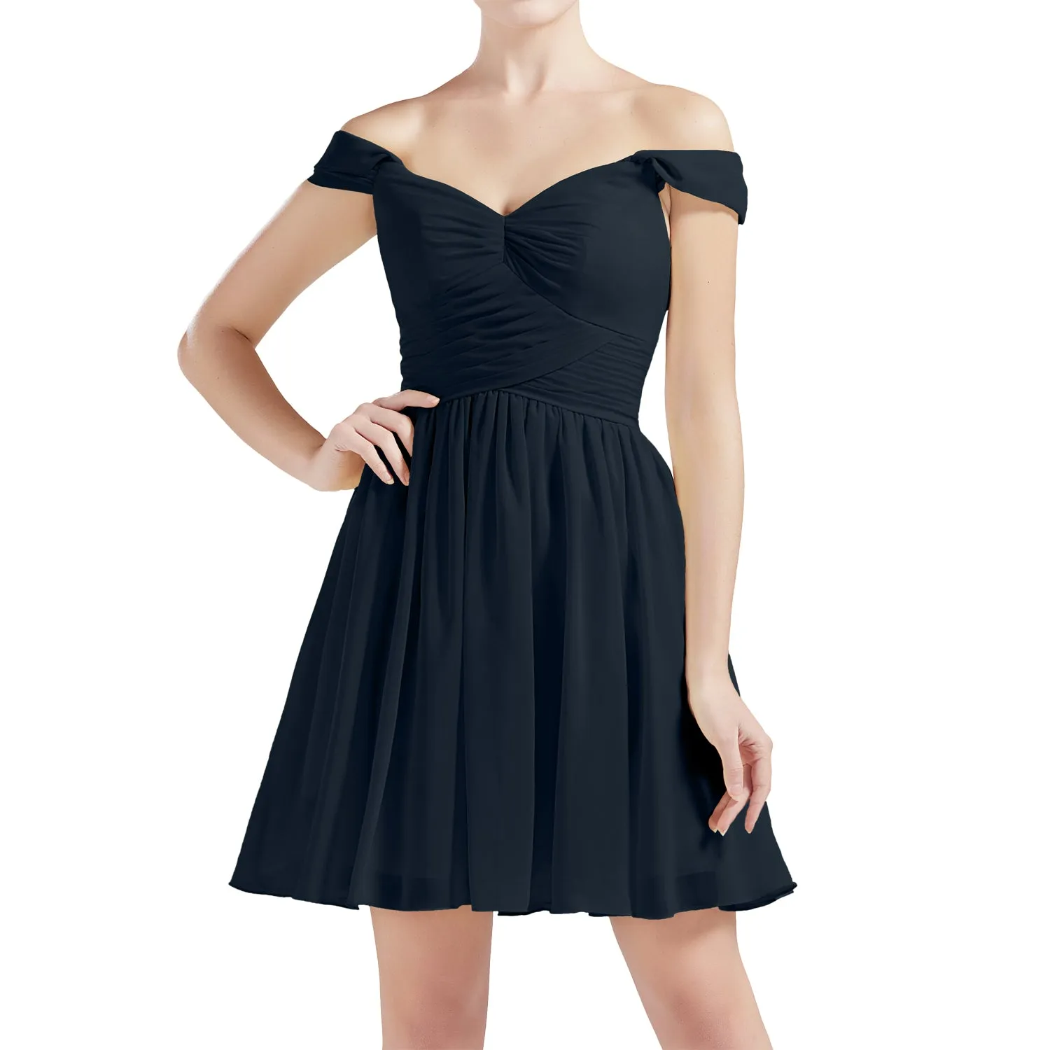 MACloth Women Off Shoulder Short Chiffon Wedding Party Bridesmaid dresses BD MoH