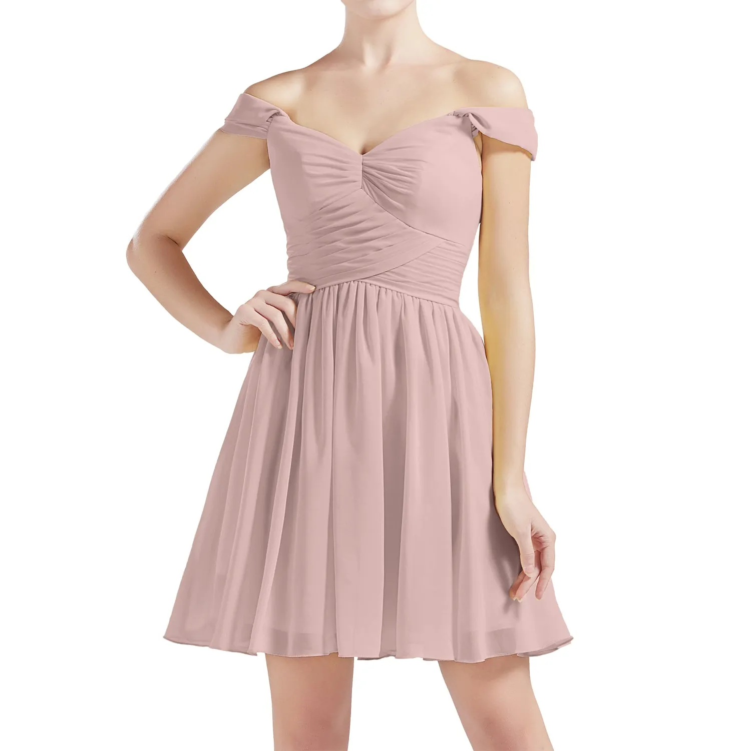 MACloth Women Off Shoulder Short Chiffon Wedding Party Bridesmaid dresses BD MoH