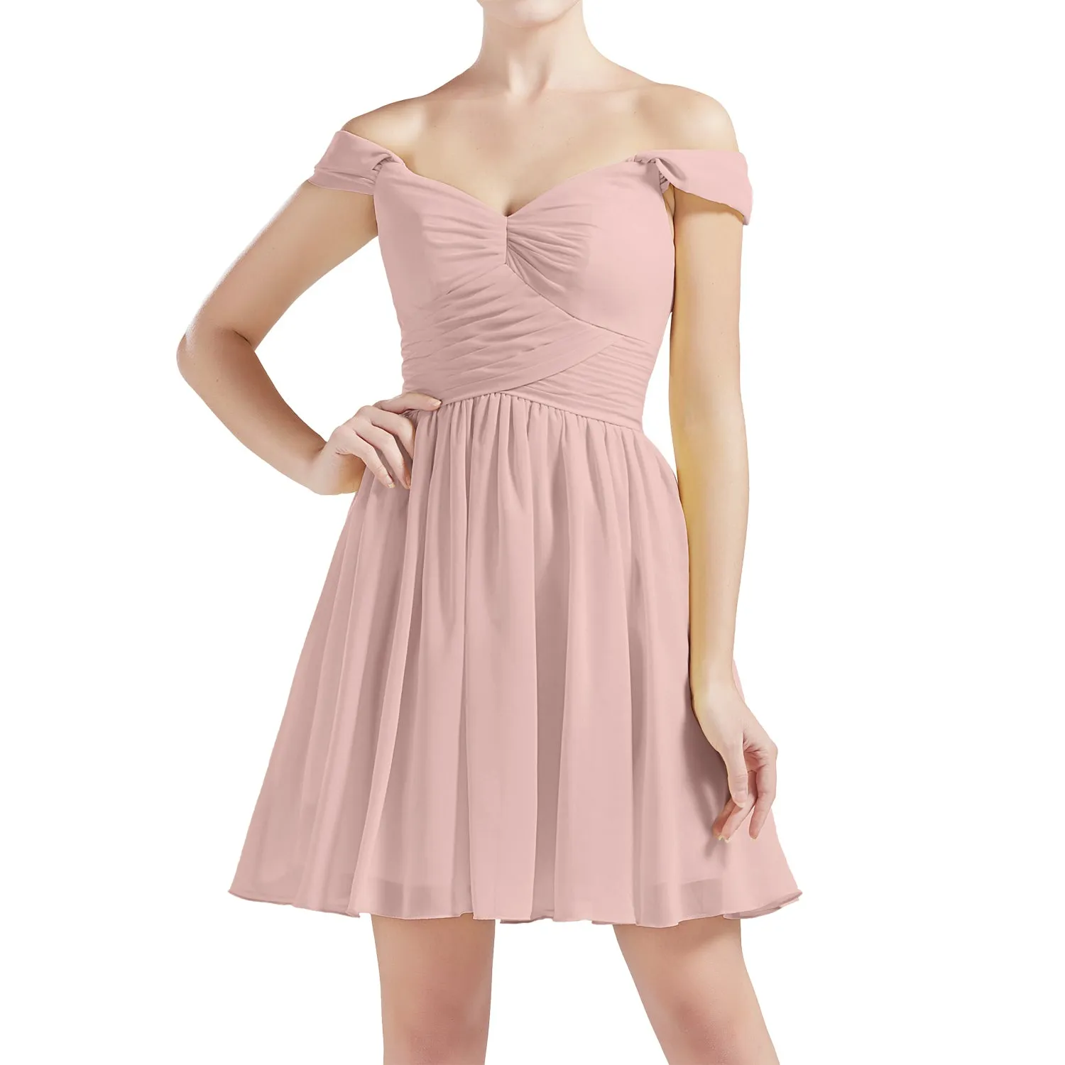 MACloth Women Off Shoulder Short Chiffon Wedding Party Bridesmaid dresses BD MoH