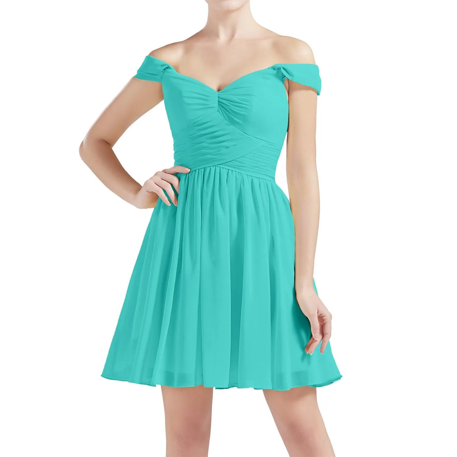 MACloth Women Off Shoulder Short Chiffon Wedding Party Bridesmaid dresses BD MoH