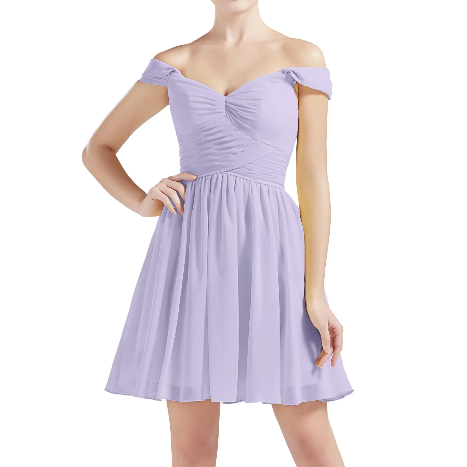 MACloth Women Off Shoulder Short Chiffon Wedding Party Bridesmaid dresses BD MoH