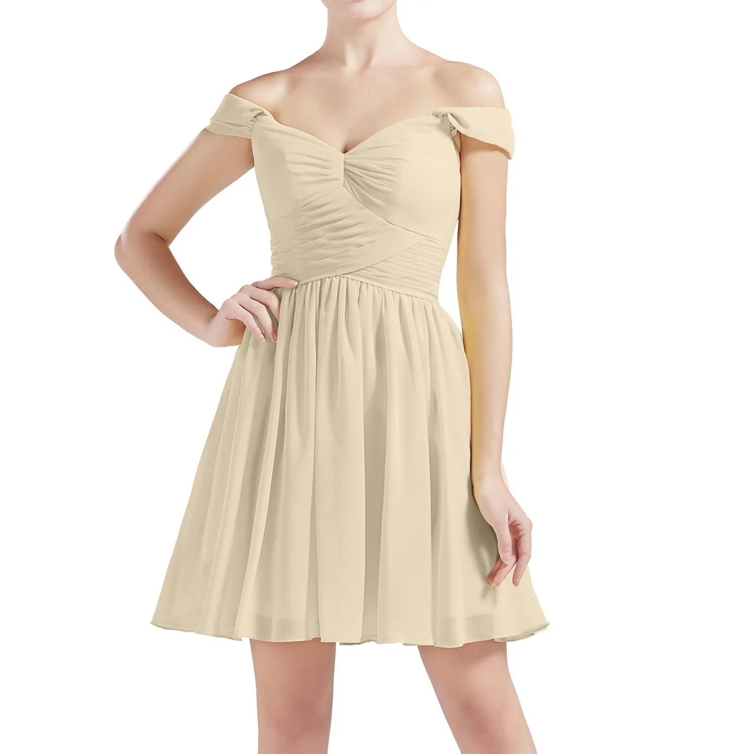 MACloth Women Off Shoulder Short Chiffon Wedding Party Bridesmaid dresses BD MoH