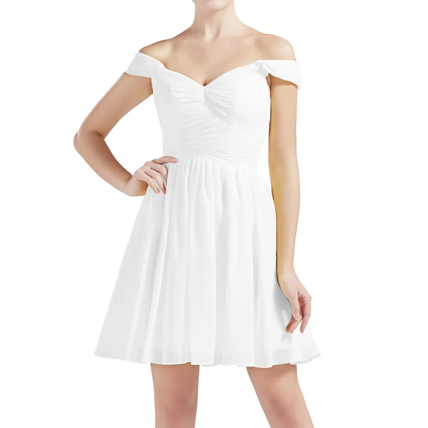 MACloth Women Off Shoulder Short Chiffon Wedding Party Bridesmaid dresses BD MoH