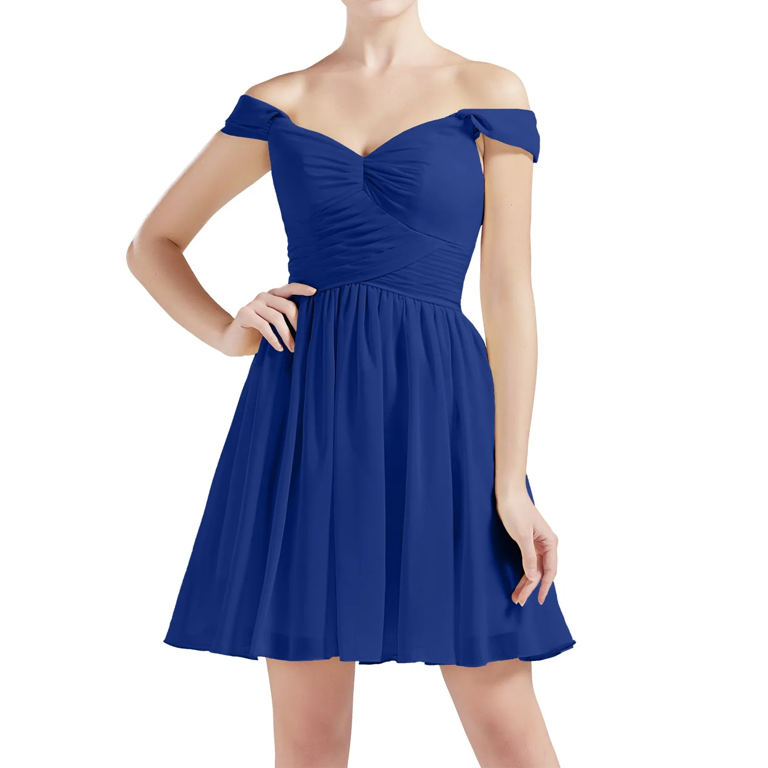 MACloth Women Off Shoulder Short Chiffon Wedding Party Bridesmaid dresses BD MoH
