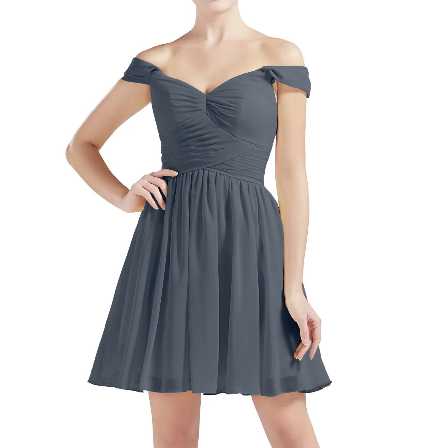 MACloth Women Off Shoulder Short Chiffon Wedding Party Bridesmaid dresses BD MoH