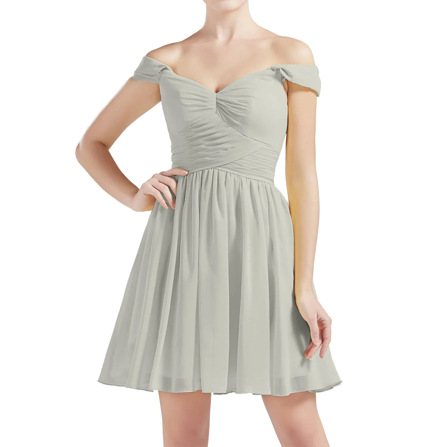 MACloth Women Off Shoulder Short Chiffon Wedding Party Bridesmaid dresses BD MoH