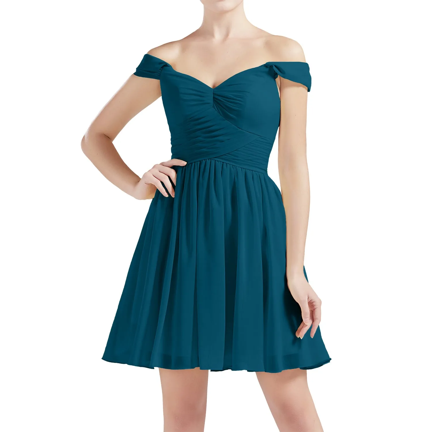 MACloth Women Off Shoulder Short Chiffon Wedding Party Bridesmaid dresses BD MoH