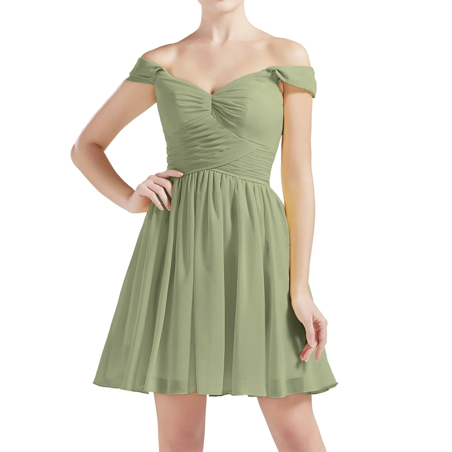 MACloth Women Off Shoulder Short Chiffon Wedding Party Bridesmaid dresses BD MoH