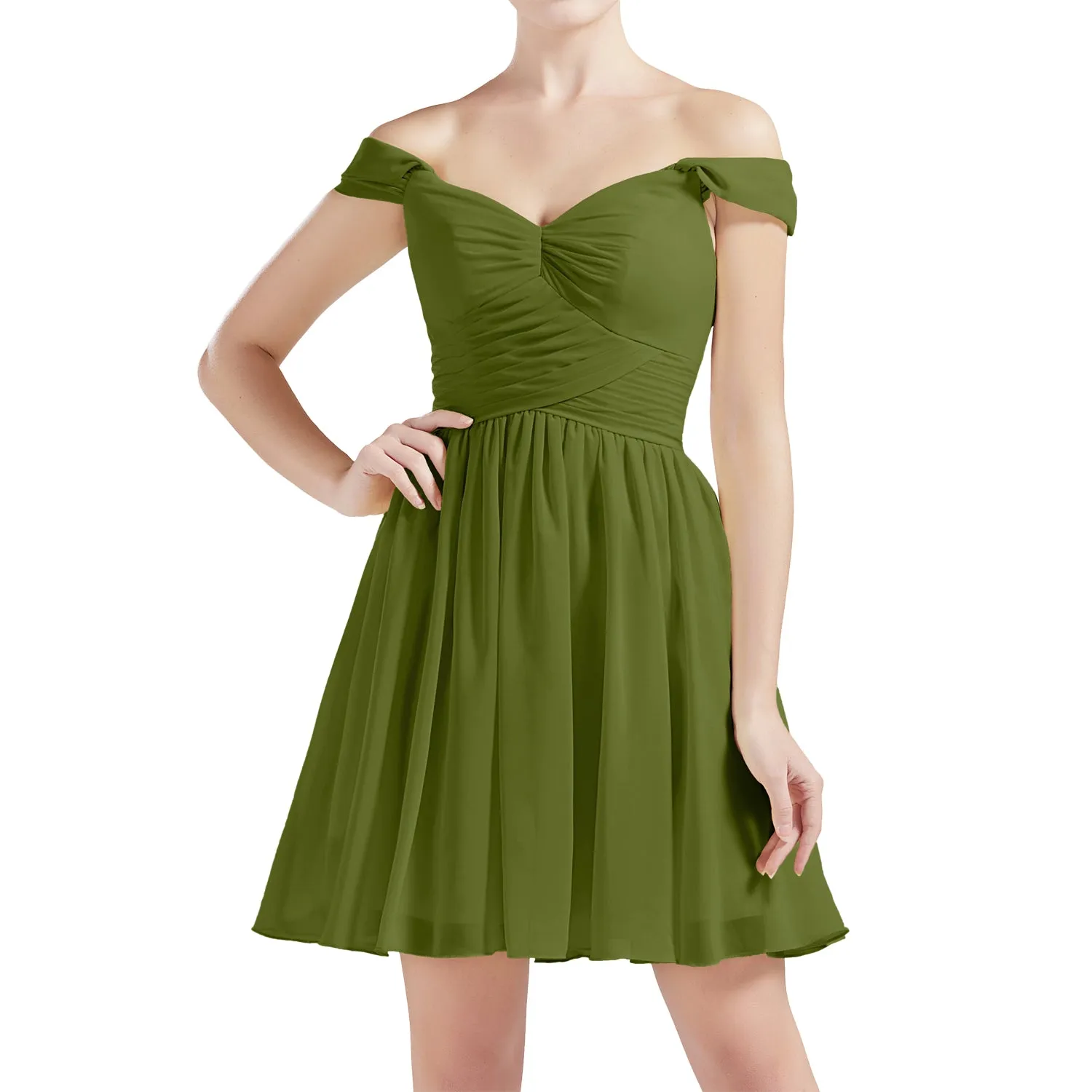 MACloth Women Off Shoulder Short Chiffon Wedding Party Bridesmaid dresses BD MoH