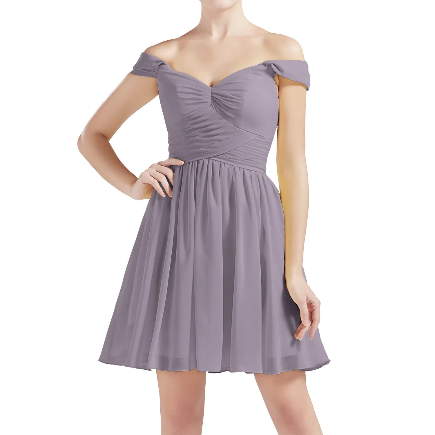 MACloth Women Off Shoulder Short Chiffon Wedding Party Bridesmaid dresses BD MoH
