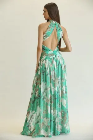 MARBLE PRINT CRISSCROSS MAXI DRESS