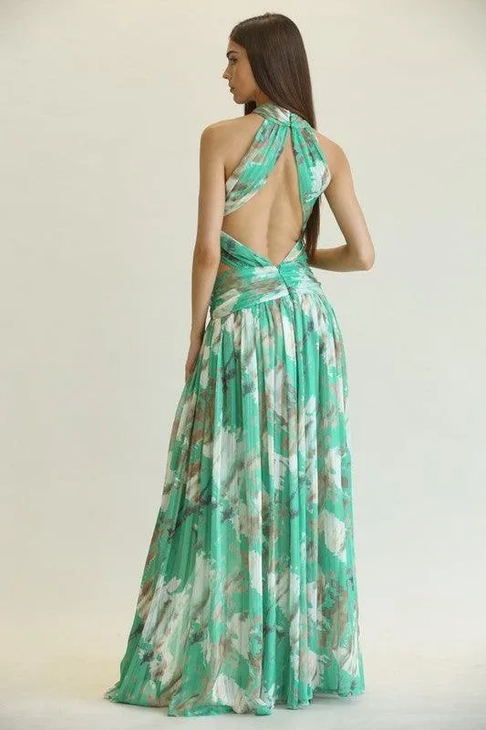 MARBLE PRINT CRISSCROSS MAXI DRESS