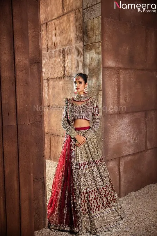 Maroon Lehenga for Bridal Pakistani Wedding Wear #BN824