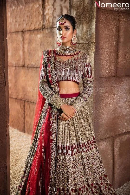Maroon Lehenga for Bridal Pakistani Wedding Wear #BN824