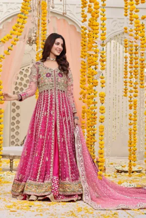 Mehndi Dress in Open Pishwas Frock and Lehenga Style
