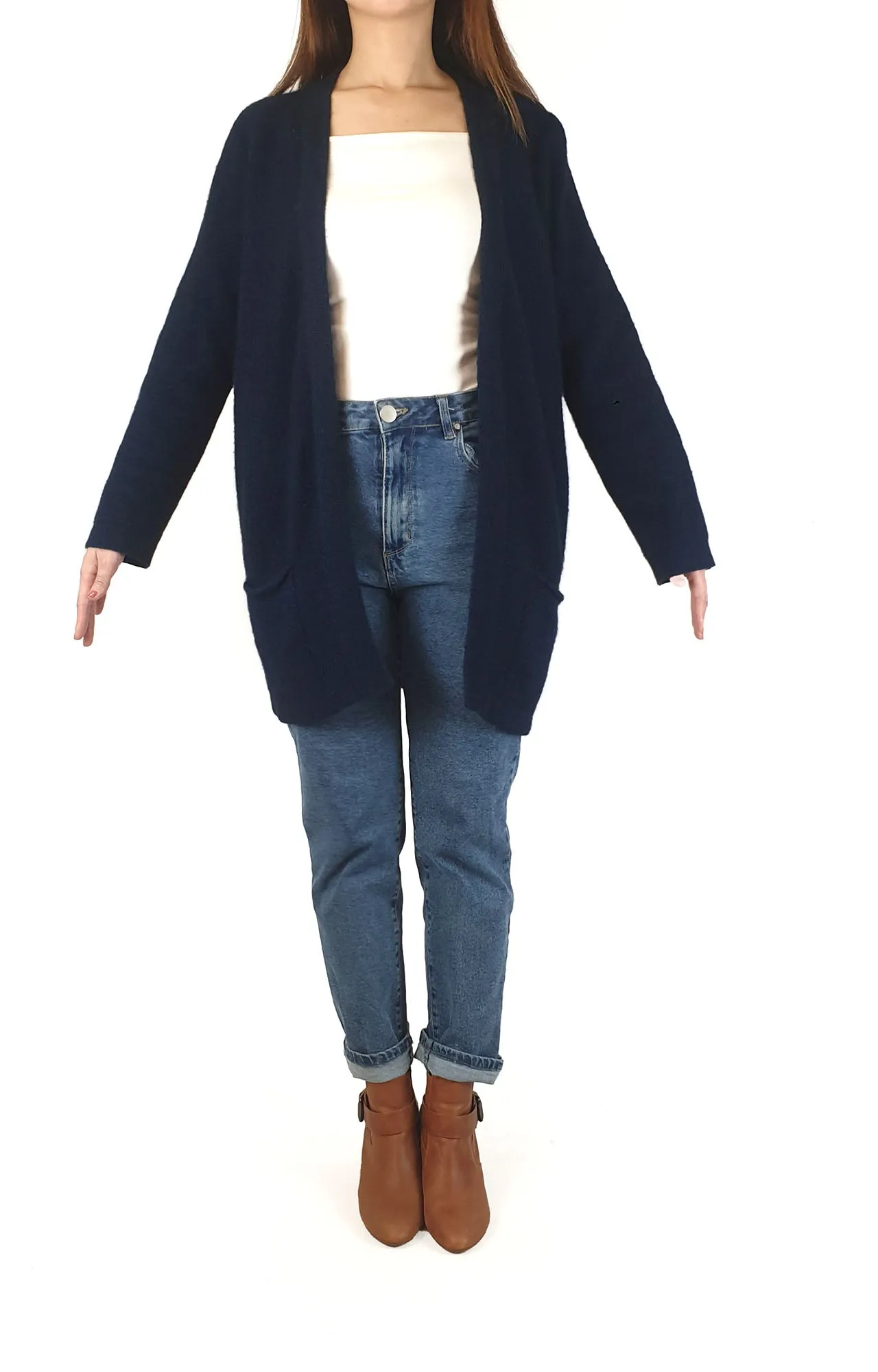 Merinomink New Zealand navy wool/possum/silk mix cardigan size S
