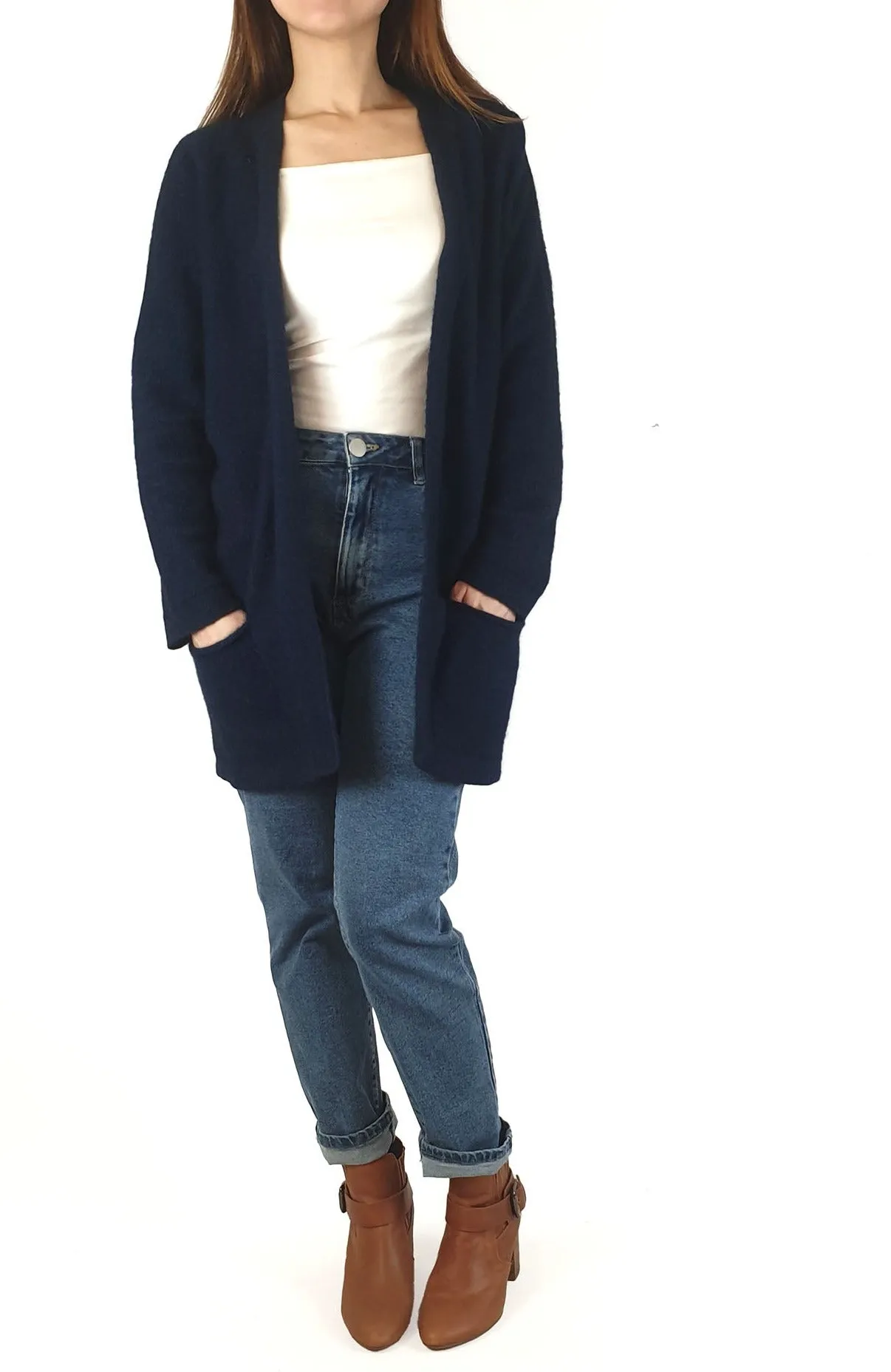 Merinomink New Zealand navy wool/possum/silk mix cardigan size S