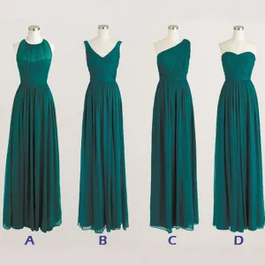 mismatched bridesmaid dresses long 2020 chiffon cheap custom hunter green wedding party dress
