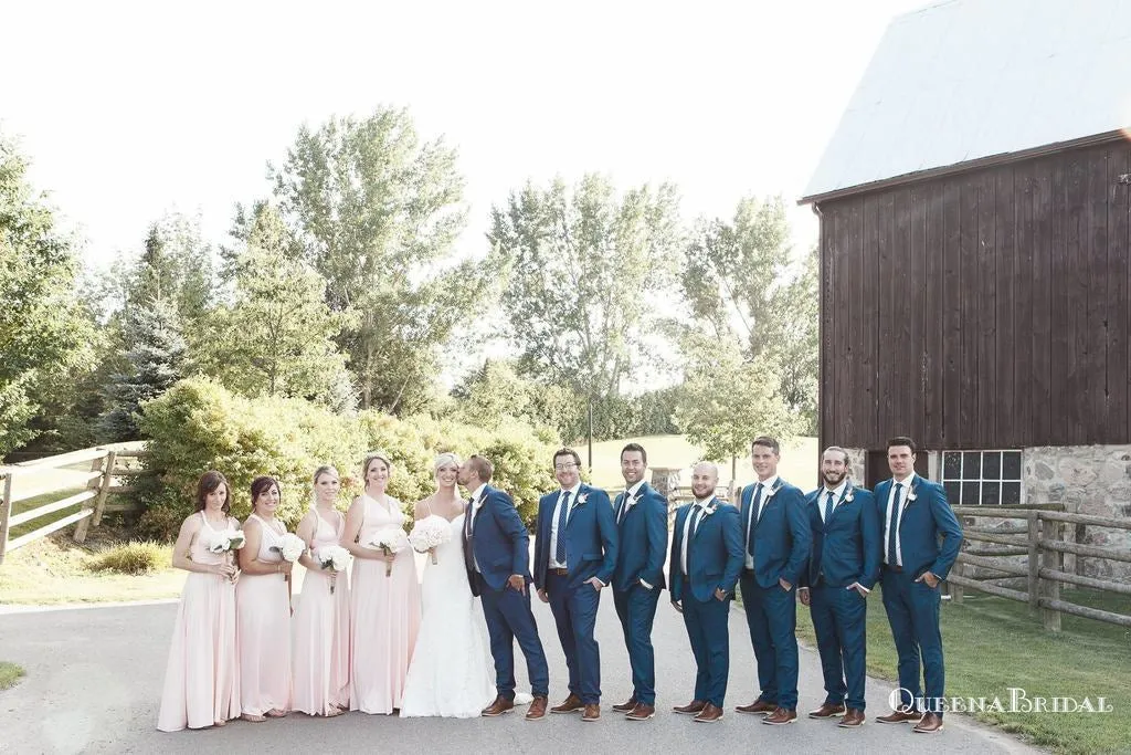 Mismatched Pink Chiffon Cheap Long A Line Bridesmaid Dresses, QB0647
