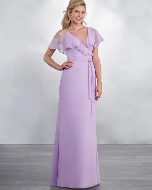 Modest Lilac Chiffon Bridesmaid Dresses with V-Neck Long Party Gowns New Arrival