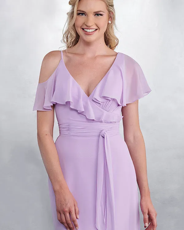 Modest Lilac Chiffon Bridesmaid Dresses with V-Neck Long Party Gowns New Arrival