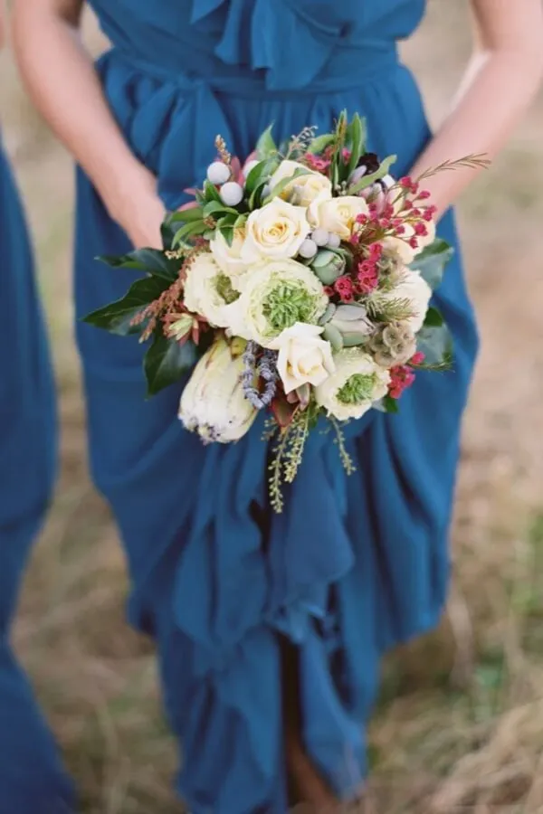 Modest Navy Blue Chiffon A-line V-neck Long Bridesmaid Dresses, MBD263