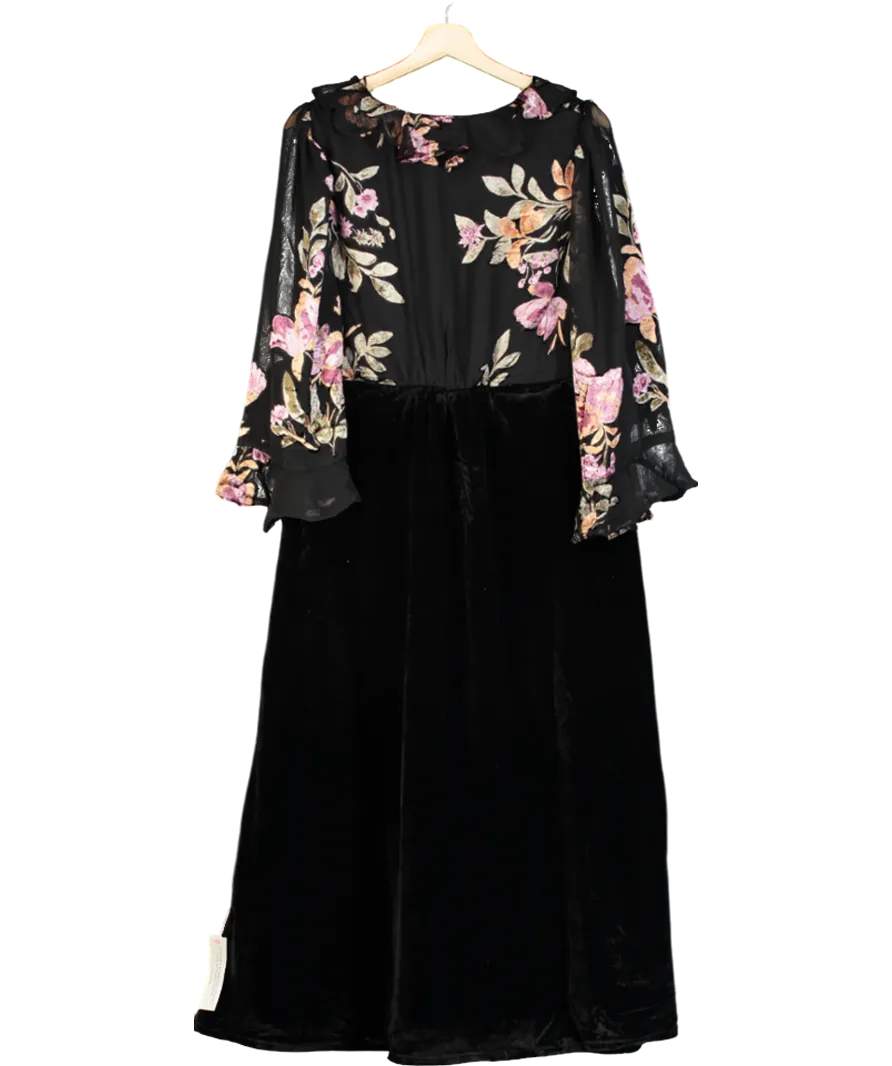 Monsoon Black Ariella Floral Devore Velvet Midi Dress UK 16