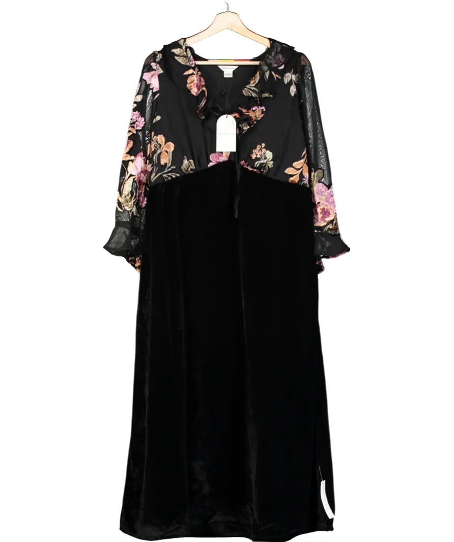 Monsoon Black Ariella Floral Devore Velvet Midi Dress UK 16