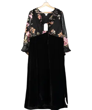 Monsoon Black Ariella Floral Devore Velvet Midi Dress UK 16