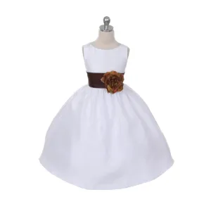 Morgan - Bridal Ivory or White - Chocolate Sash and Flower