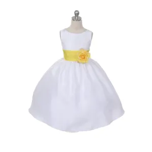 Morgan - Bridal Ivory or White - Lemon Yellow Sash and Flower