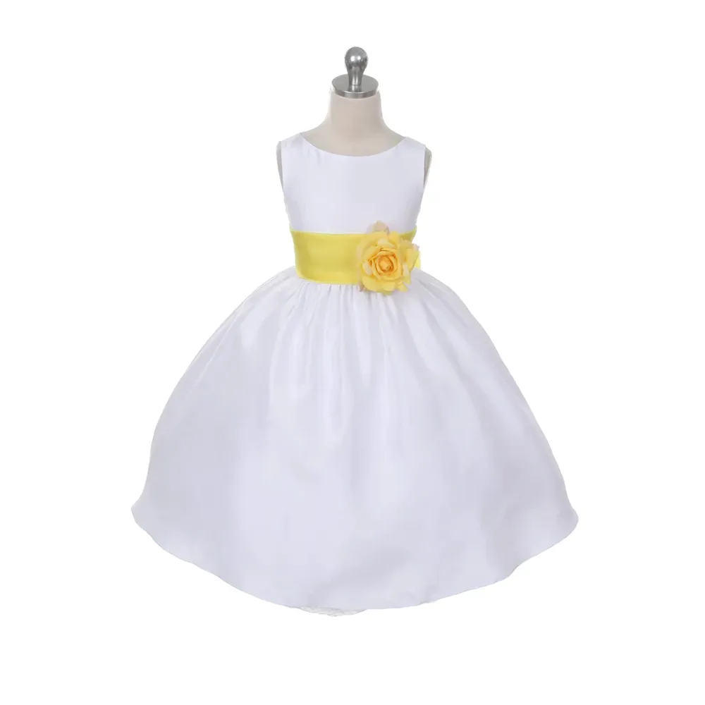 Morgan - Bridal Ivory or White - Lemon Yellow Sash and Flower