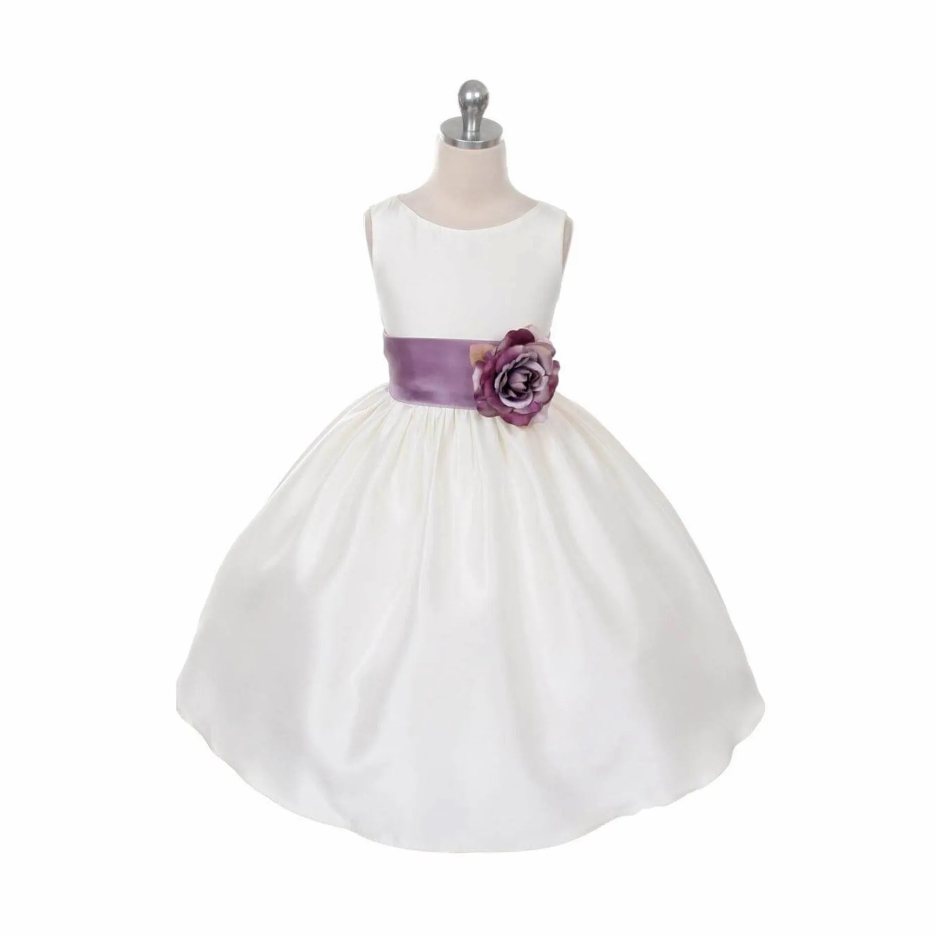 Morgan - Bridal Ivory or White - Lilac Sash and Flower