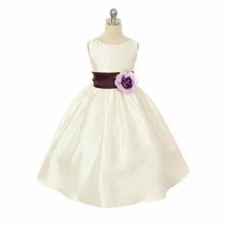 Morgan - Bridal Ivory or White - Lilac Sash and Flower