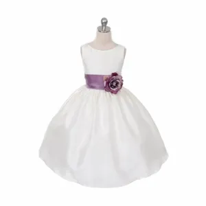 Morgan - Bridal Ivory or White - Lilac Sash and Flower