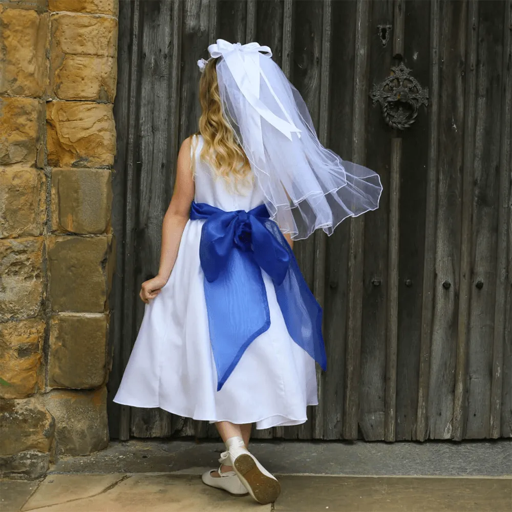 Morgan - Bridal Ivory or White - Lilac Sash and Flower