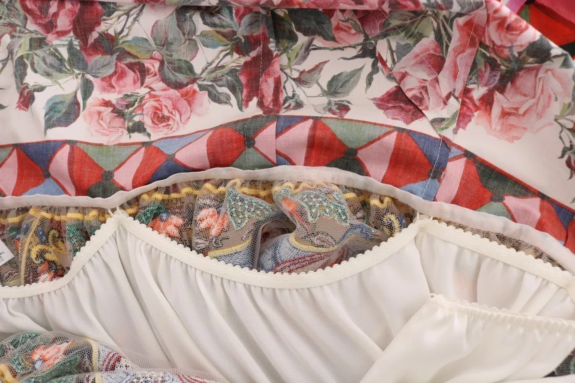 Multicolor Sicily Print Embrodered Floral Dress