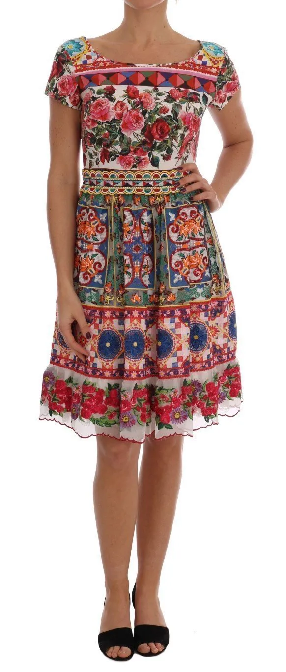 Multicolor Sicily Print Embrodered Floral Dress
