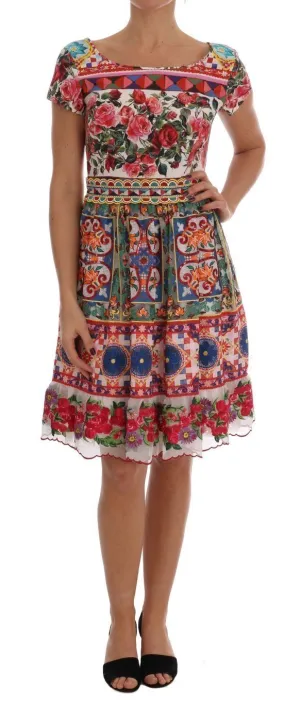 Multicolor Sicily Print Embrodered Floral Dress