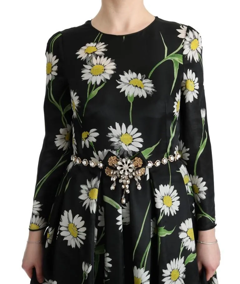 Multicolor Silk Sunflower Print Long Maxi Dress