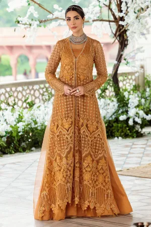 Mustard Silk Net Embroidered Pishwas Pakistani Eid Wear