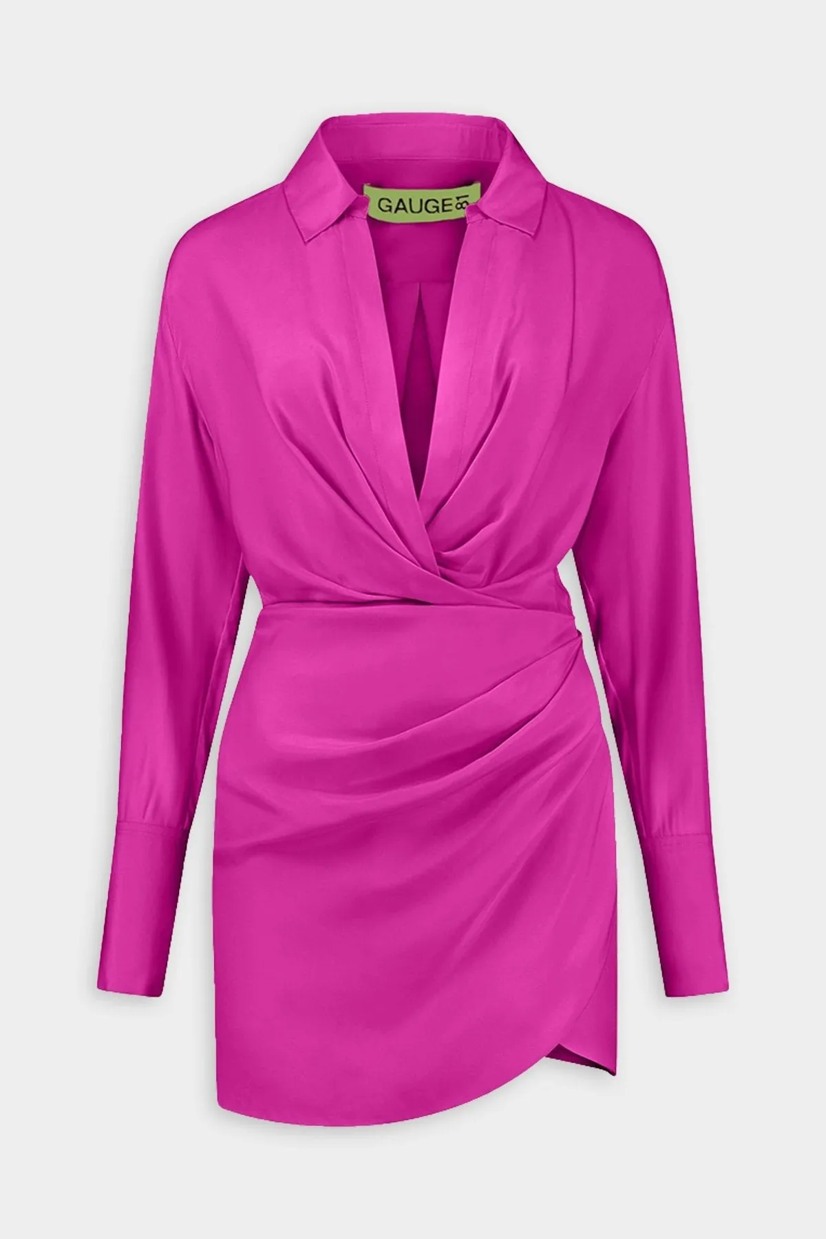 Naha Short Draped Shirt Silk Dress in Fuchsia