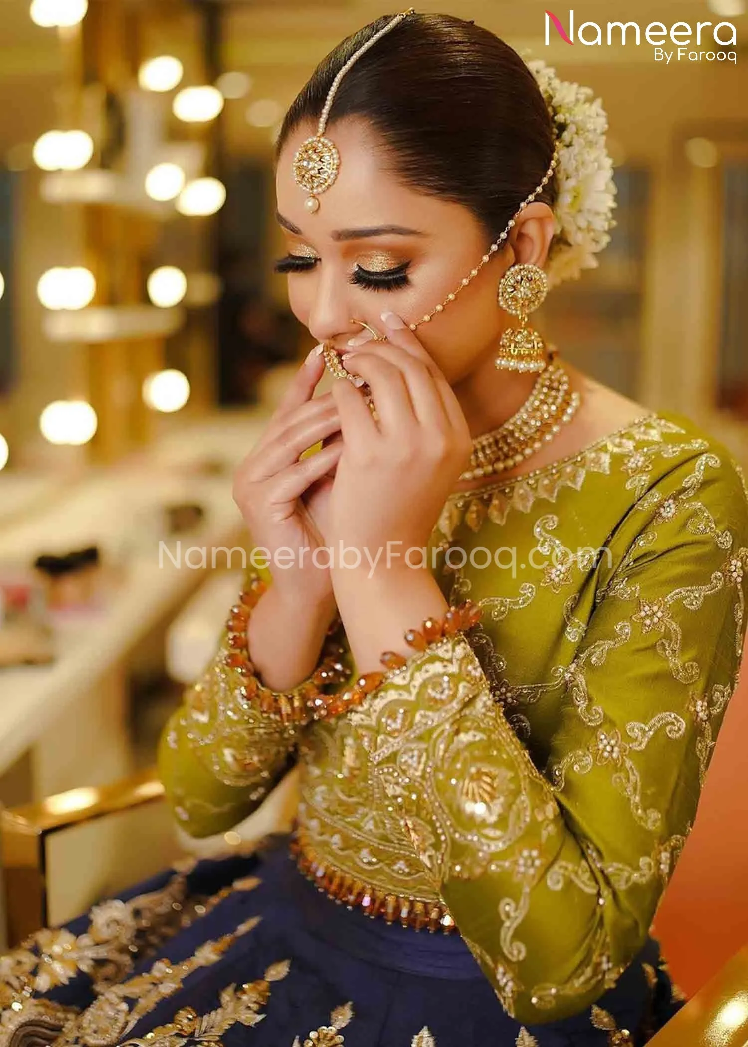 Navy Blue Bridal Lehenga with Green Choli Dress #BS616